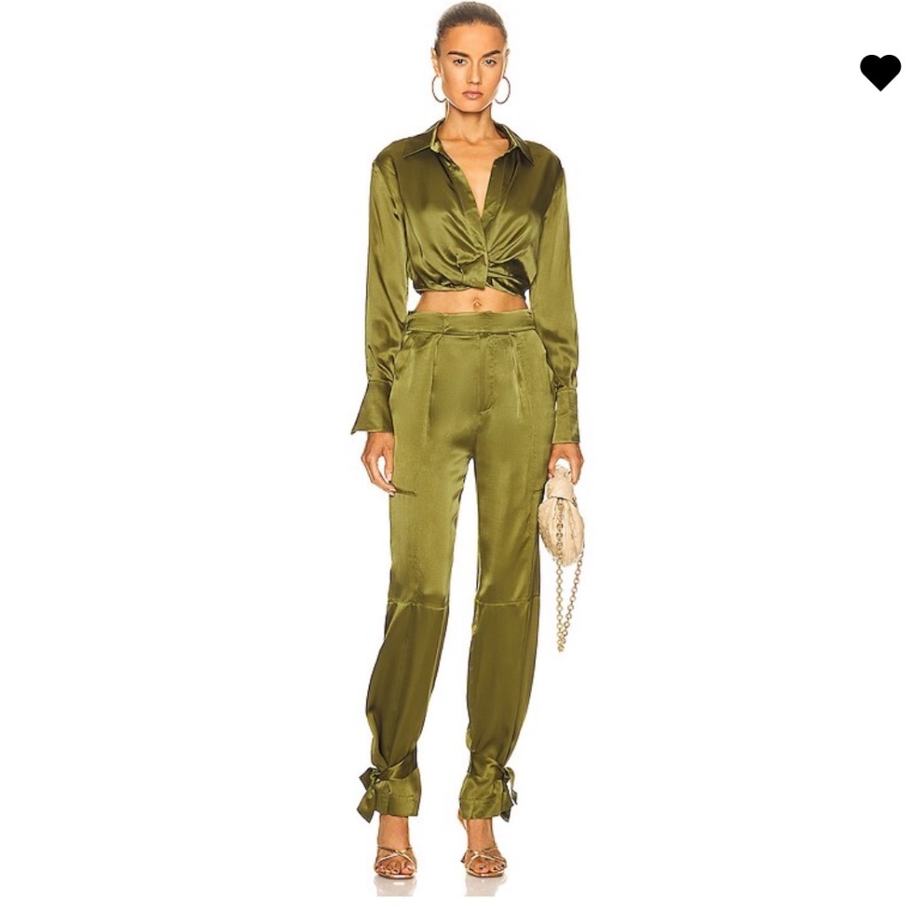 Nicholas Silk Set Elea Crop Wrap Shirt And Erato Pants In Olive Size 2